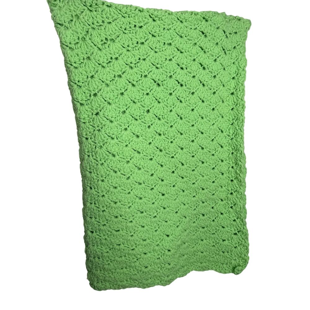 Vintage Baby Afghan Handmade Green 27"x44" Infant Throw